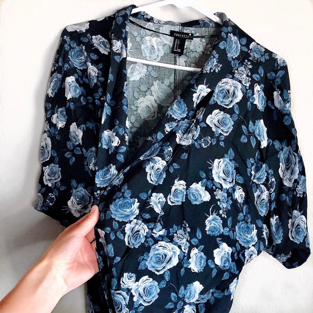 blue rose open blouse